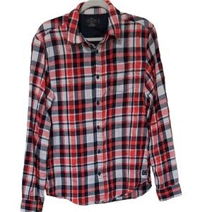 Scotch & Soda Shirt Men's Medium Orange/Red Plaid Amsterdam Blauw Long Sleeve M